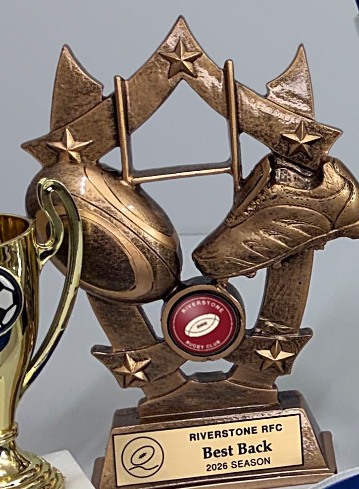 Bronze resin rugby trophy with engraved plate